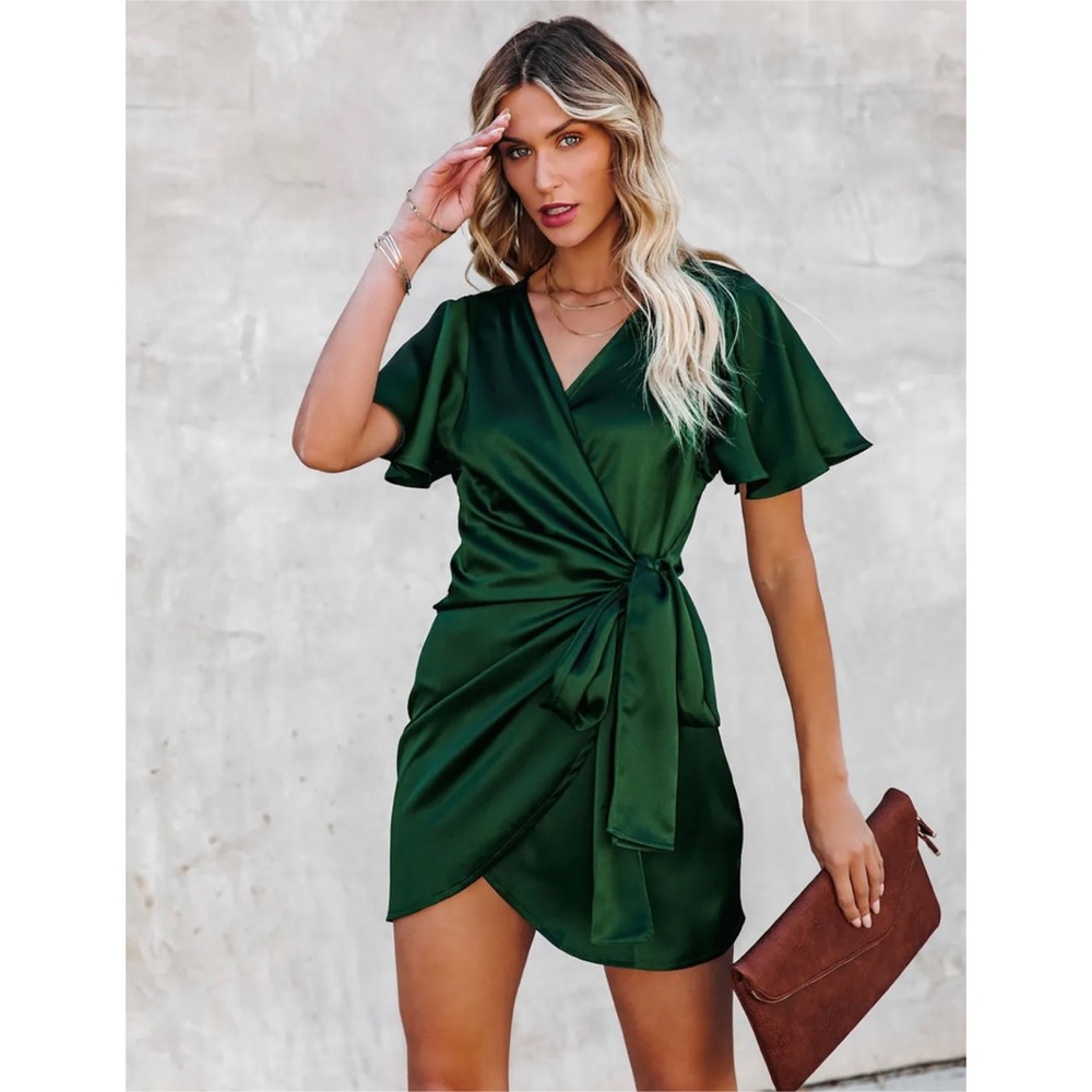 Emerald Green mini wrap dress, size small